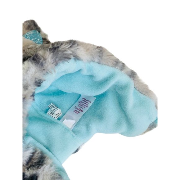 Justice Girl’s Letter N One Size Cheetah Cat Earflap Hat Faux Fur Grey Teal Blue - Picture 3 of 8